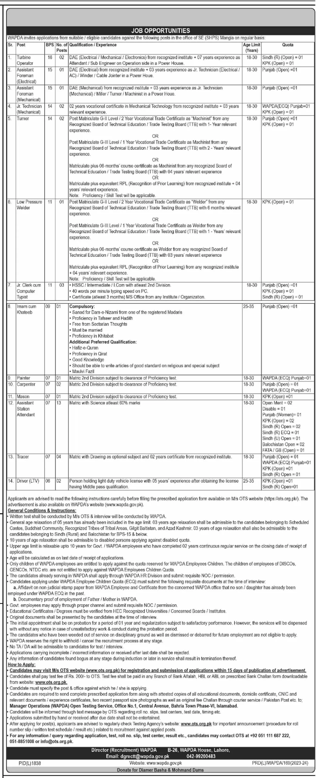 WAPDA Jobs 2024 Latest Advertisement